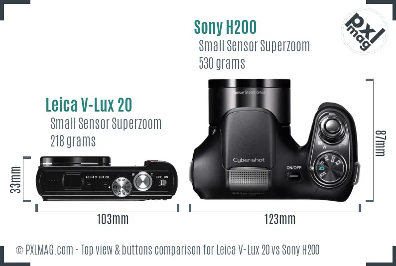 Leica V-Lux 20 vs Sony H200 top view buttons comparison Leica V-Lux 20 vs Sony H200 top view buttons comparison