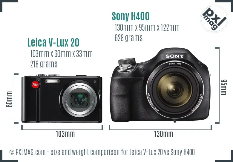 Leica V-Lux 20 vs Sony H400 size comparison Leica V-Lux 20 vs Sony H400 size comparison
