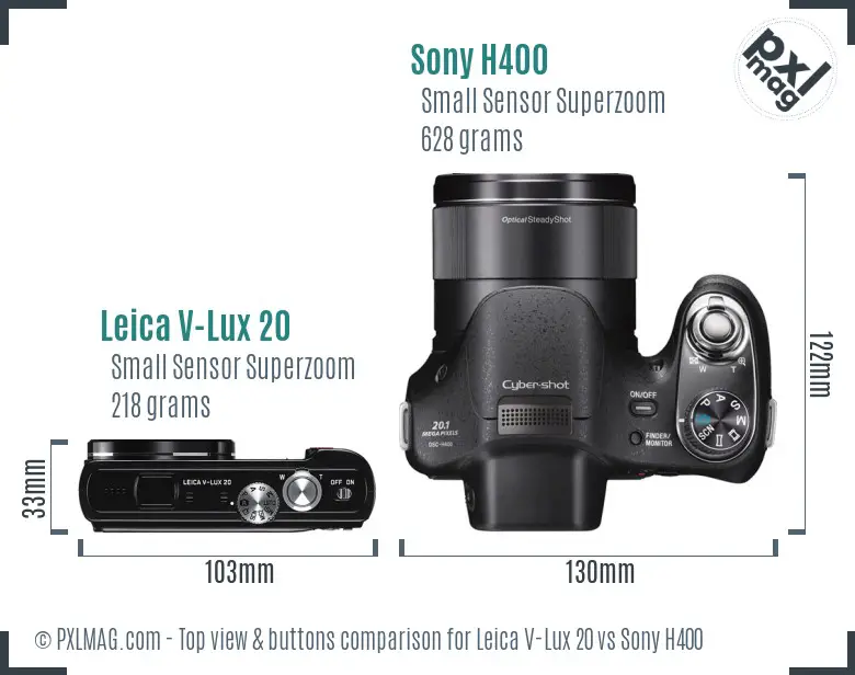Leica V-Lux 20 vs Sony H400 top view buttons comparison