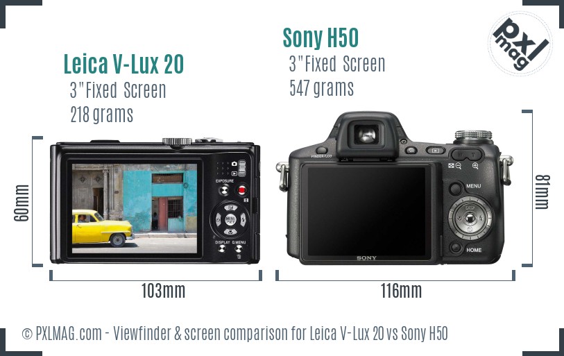 Leica V-Lux 20 vs Sony H50 Screen and Viewfinder comparison