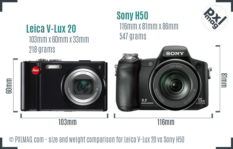 Leica V-Lux 20 vs Sony H50 size comparison