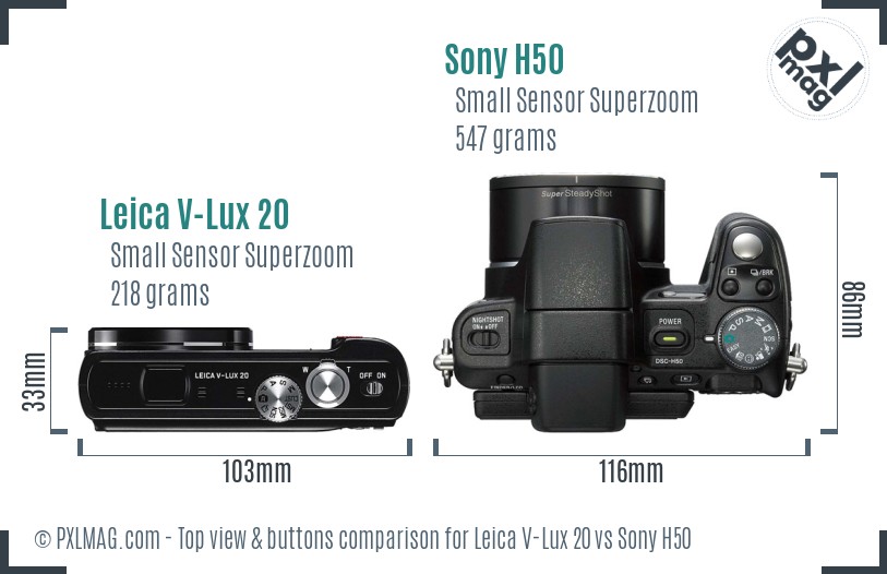Leica V-Lux 20 vs Sony H50 top view buttons comparison