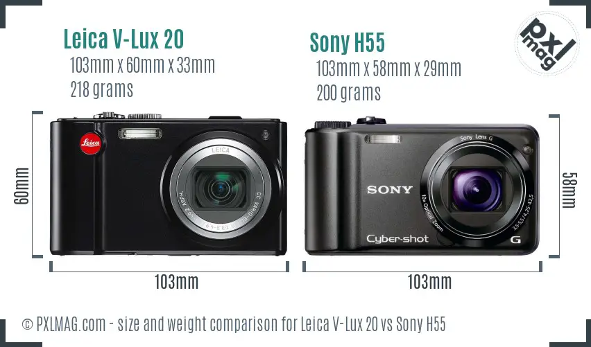Leica V-Lux 20 vs Sony H55 size comparison Leica V-Lux 20 vs Sony H55 size comparison