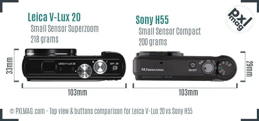Leica V-Lux 20 vs Sony H55 top view buttons comparison Leica V-Lux 20 vs Sony H55 top view buttons comparison