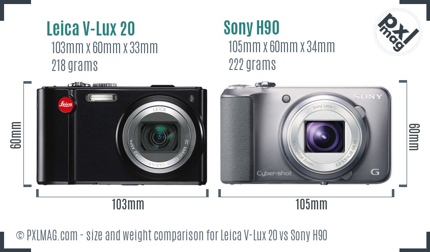 Leica V-Lux 20 vs Sony H90 size comparison Leica V-Lux 20 vs Sony H90 size comparison