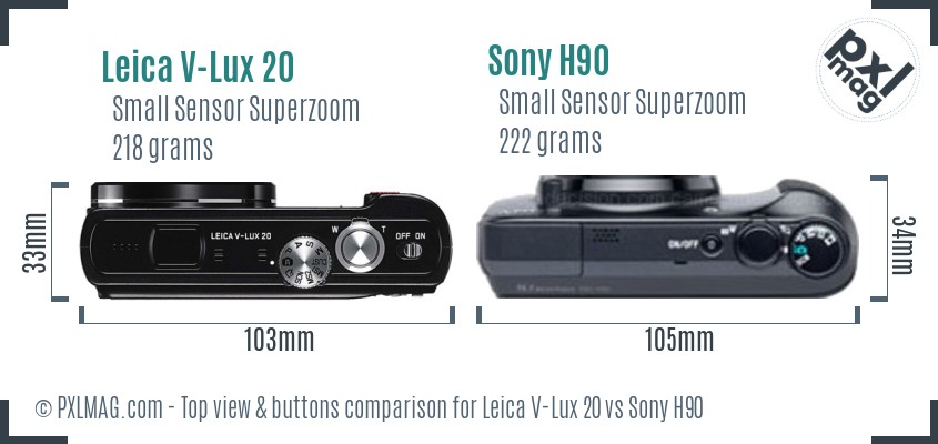 Leica V-Lux 20 vs Sony H90 top view buttons comparison