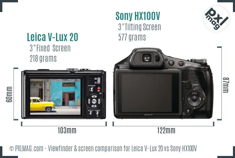 Leica V-Lux 20 vs Sony HX100V Screen and Viewfinder comparison