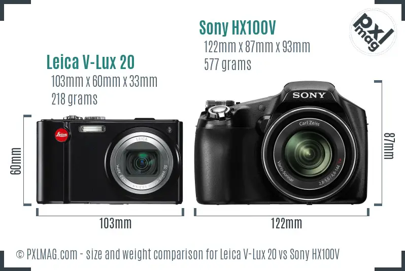 Leica V-Lux 20 vs Sony HX100V size comparison
