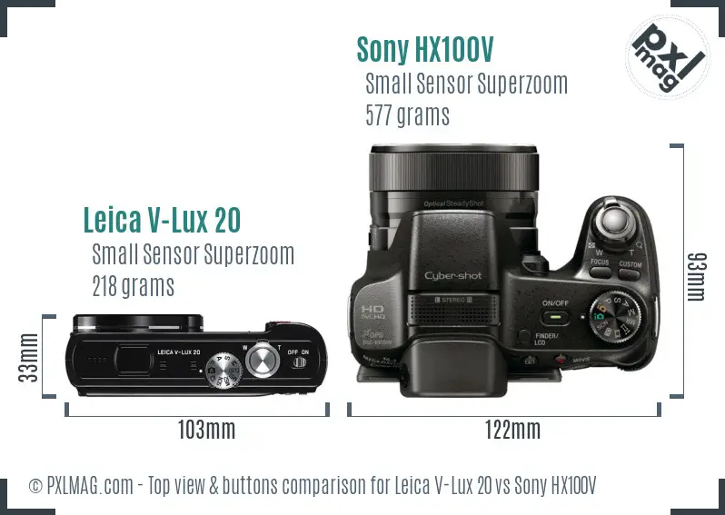 Leica V-Lux 20 vs Sony HX100V top view buttons comparison