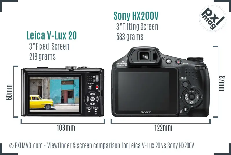 Leica V-Lux 20 vs Sony HX200V Screen and Viewfinder comparison