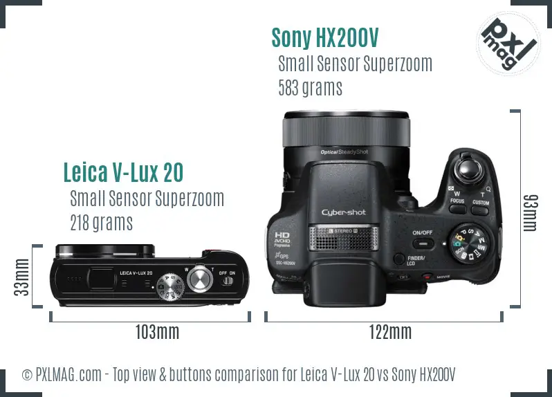 Leica V-Lux 20 vs Sony HX200V top view buttons comparison