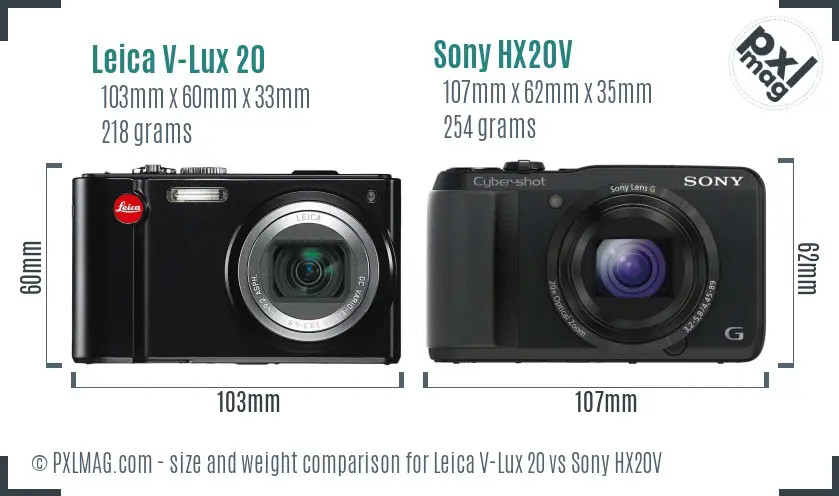 Leica V-Lux 20 vs Sony HX20V size comparison