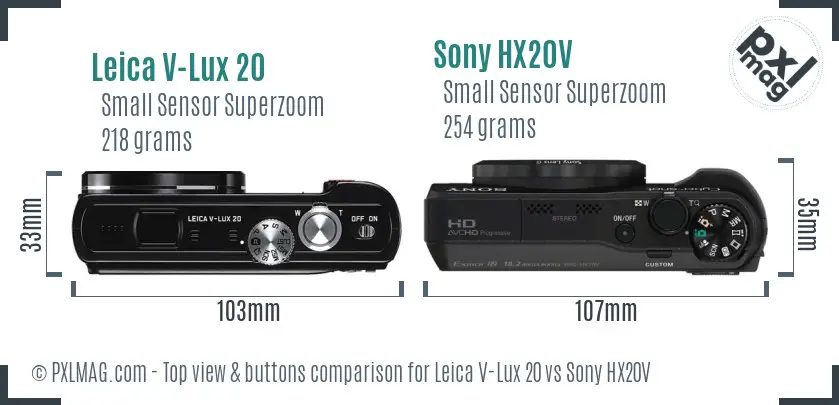 Leica V-Lux 20 vs Sony HX20V top view buttons comparison