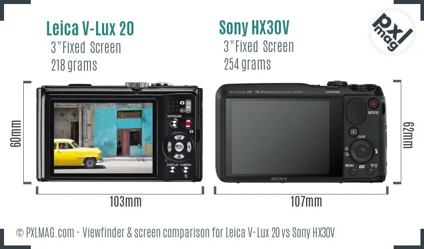 Leica V-Lux 20 vs Sony HX30V Screen and Viewfinder comparison