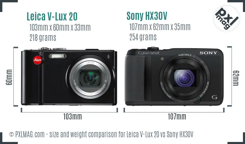 Leica V-Lux 20 vs Sony HX30V size comparison Leica V-Lux 20 vs Sony HX30V size comparison