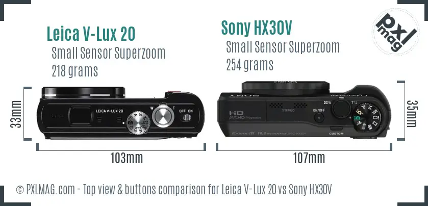 Leica V-Lux 20 vs Sony HX30V top view buttons comparison