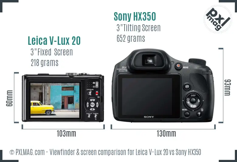 Leica V-Lux 20 vs Sony HX350 Screen and Viewfinder comparison