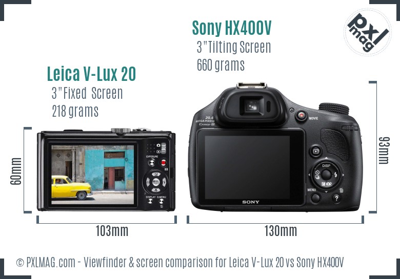 Leica V-Lux 20 vs Sony HX400V Screen and Viewfinder comparison