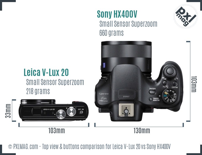 Leica V-Lux 20 vs Sony HX400V top view buttons comparison