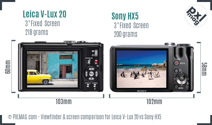 Leica V-Lux 20 vs Sony HX5 Screen and Viewfinder comparison