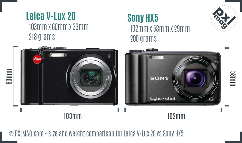 Leica V-Lux 20 vs Sony HX5 size comparison Leica V-Lux 20 vs Sony HX5 size comparison
