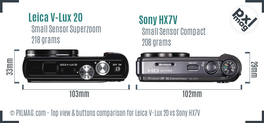 Leica V-Lux 20 vs Sony HX7V top view buttons comparison