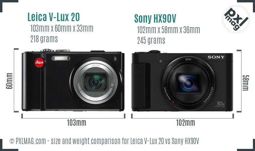 Leica V-Lux 20 vs Sony HX90V size comparison