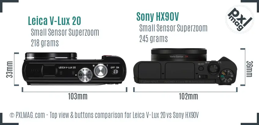 Leica V-Lux 20 vs Sony HX90V top view buttons comparison