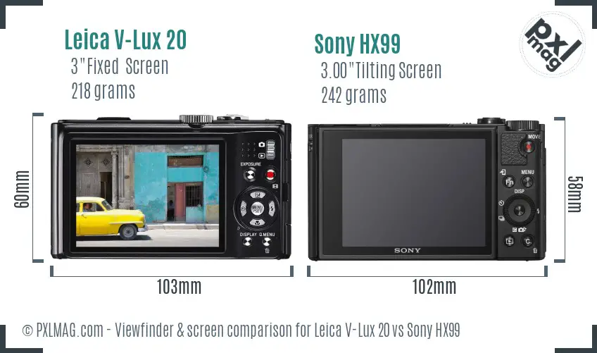 Leica V-Lux 20 vs Sony HX99 Screen and Viewfinder comparison