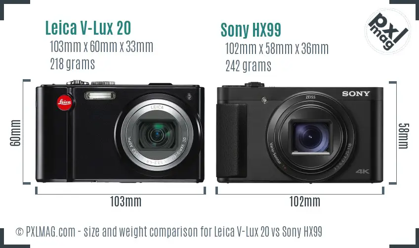Leica V-Lux 20 vs Sony HX99 size comparison