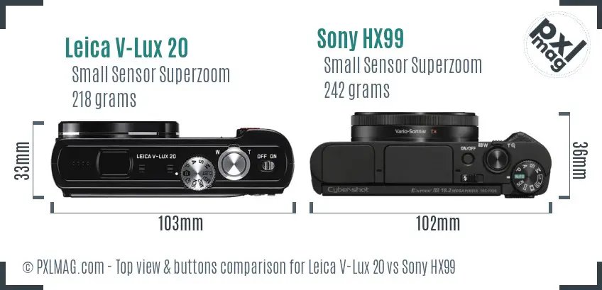 Leica V-Lux 20 vs Sony HX99 top view buttons comparison