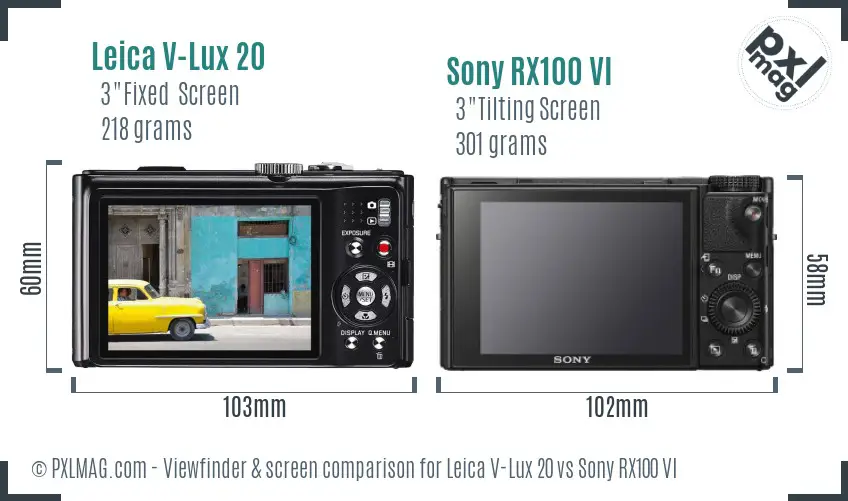 Leica V-Lux 20 vs Sony RX100 VI Screen and Viewfinder comparison