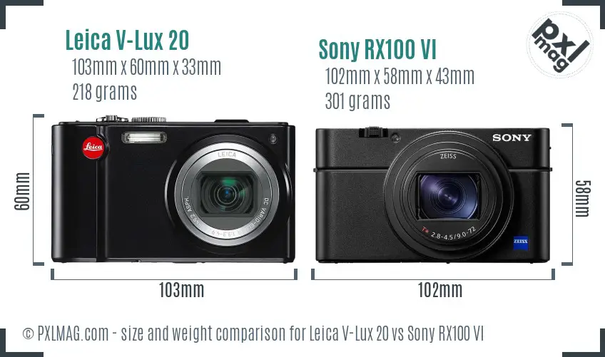 Leica V-Lux 20 vs Sony RX100 VI size comparison