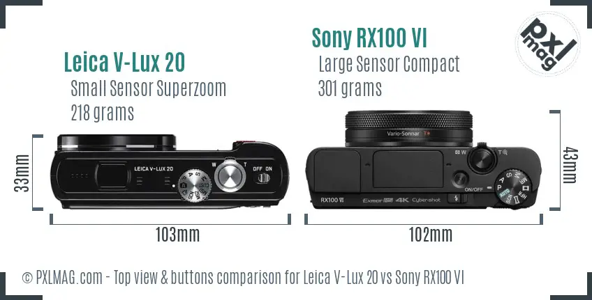 Leica V-Lux 20 vs Sony RX100 VI top view buttons comparison