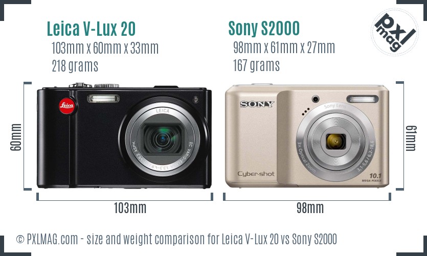 Leica V-Lux 20 vs Sony S2000 size comparison