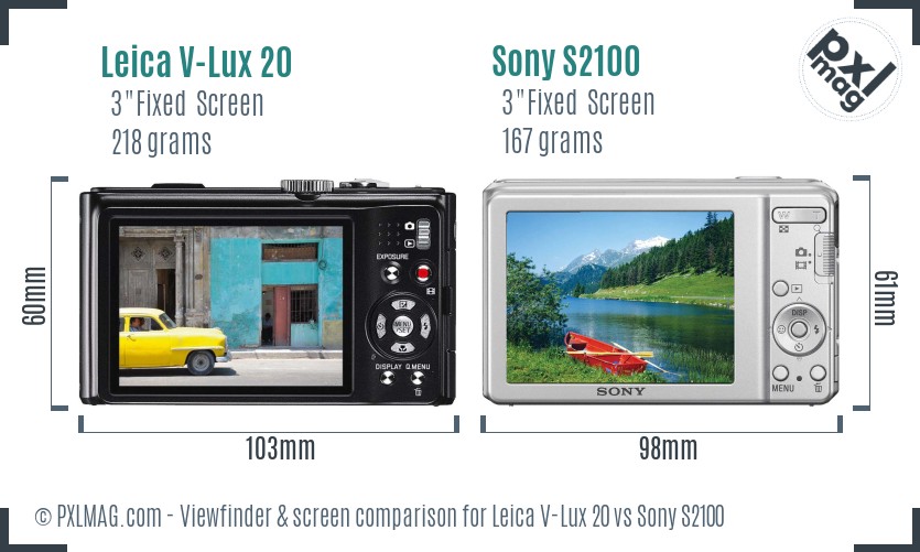 Leica V-Lux 20 vs Sony S2100 Screen and Viewfinder comparison