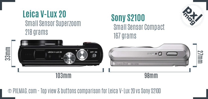 Leica V-Lux 20 vs Sony S2100 top view buttons comparison