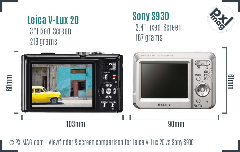 Leica V-Lux 20 vs Sony S930 Screen and Viewfinder comparison