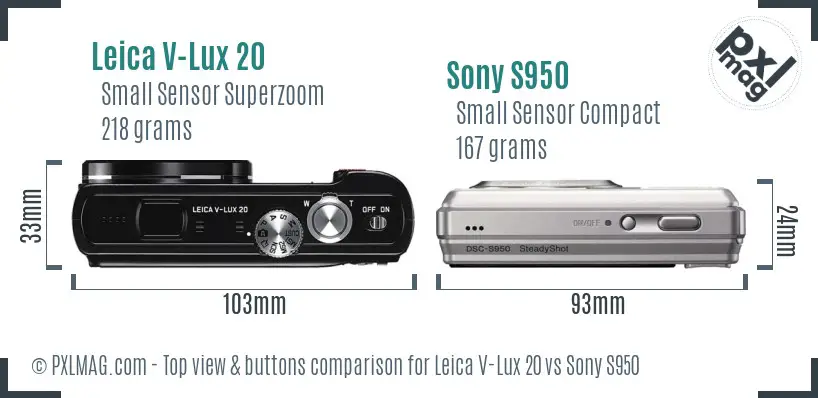 Leica V-Lux 20 vs Sony S950 top view buttons comparison