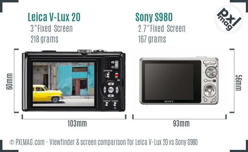 Leica V-Lux 20 vs Sony S980 Screen and Viewfinder comparison