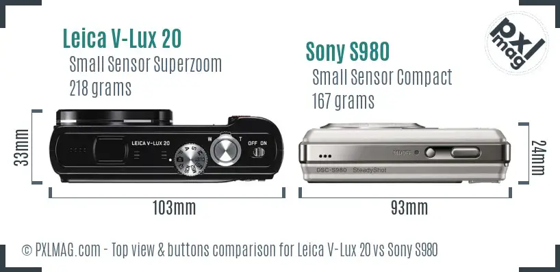 Leica V-Lux 20 vs Sony S980 top view buttons comparison