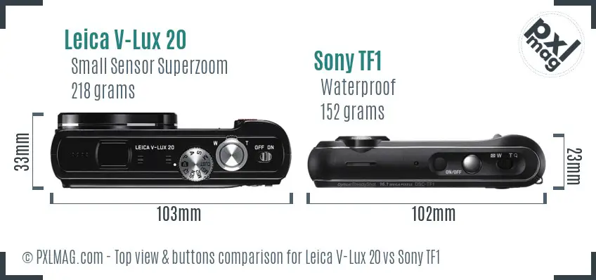 Leica V-Lux 20 vs Sony TF1 top view buttons comparison