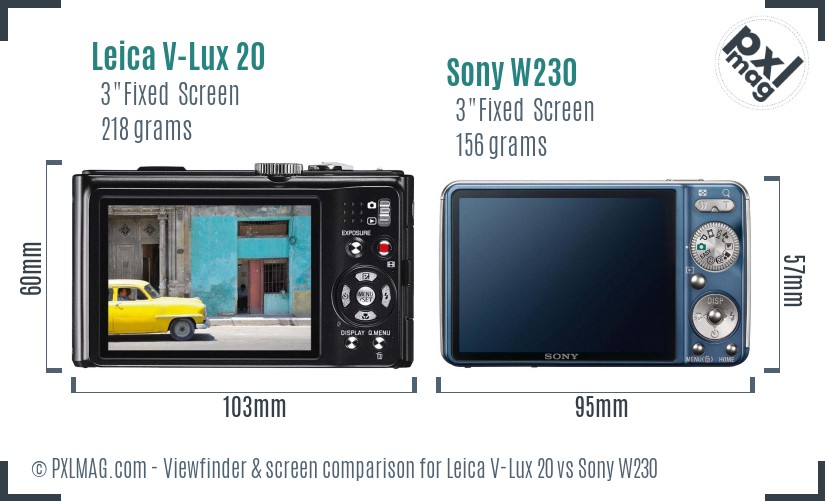 Leica V-Lux 20 vs Sony W230 Screen and Viewfinder comparison