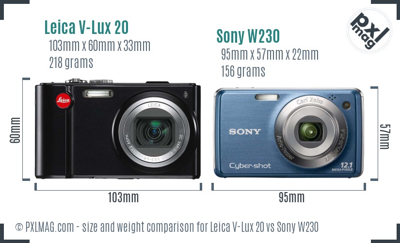 Leica V-Lux 20 vs Sony W230 size comparison Leica V-Lux 20 vs Sony W230 size comparison