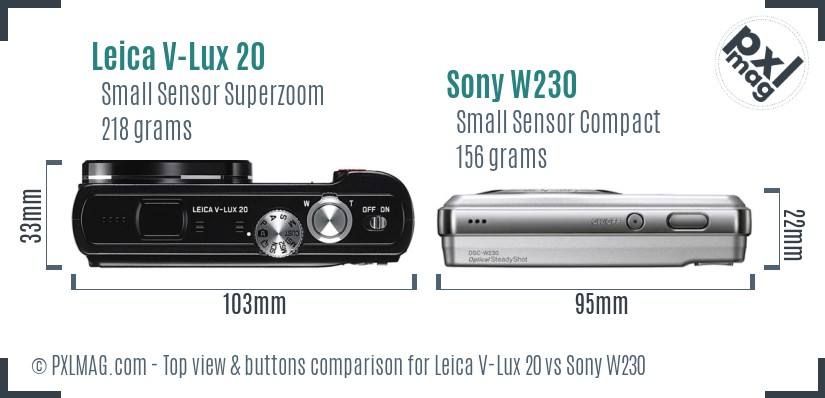 Leica V-Lux 20 vs Sony W230 top view buttons comparison
