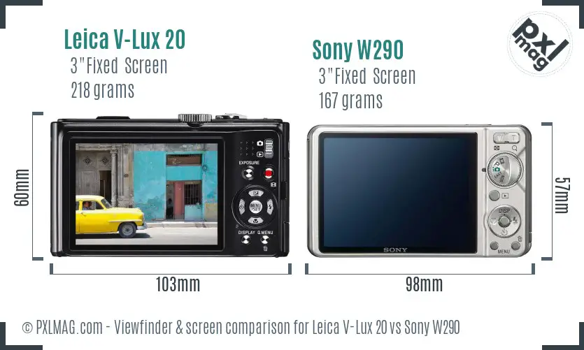 Leica V-Lux 20 vs Sony W290 Screen and Viewfinder comparison