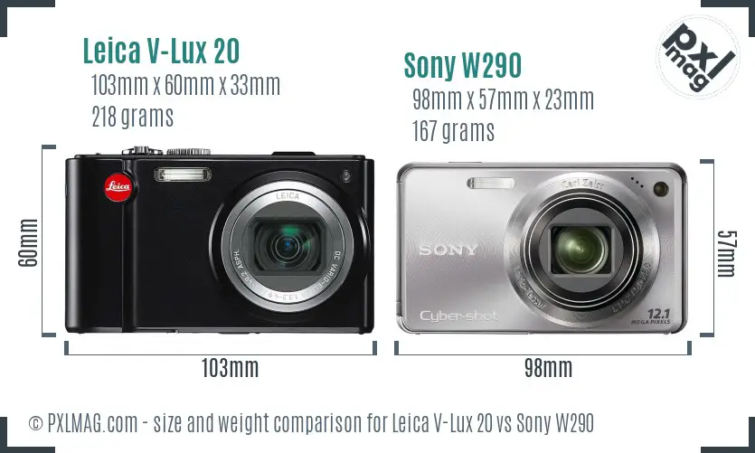Leica V-Lux 20 vs Sony W290 size comparison