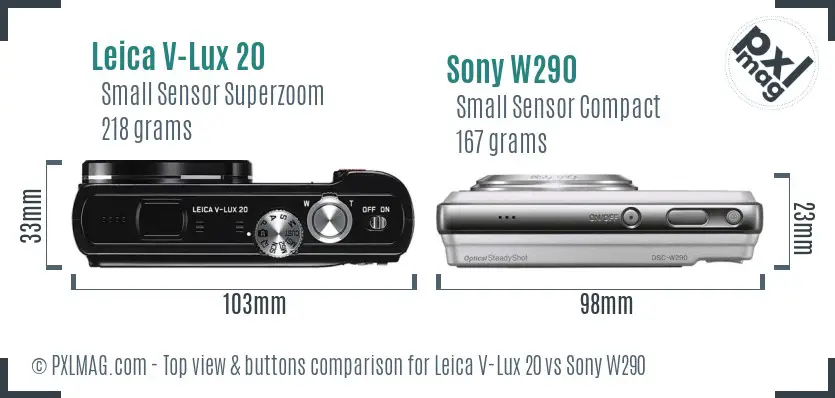 Leica V-Lux 20 vs Sony W290 top view buttons comparison