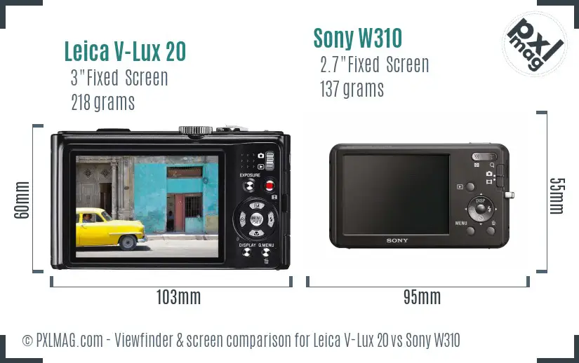 Leica V-Lux 20 vs Sony W310 Screen and Viewfinder comparison