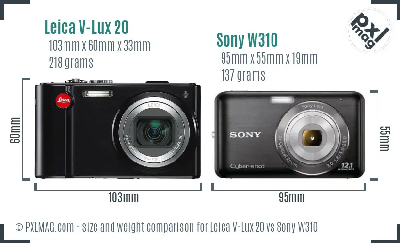 Leica V-Lux 20 vs Sony W310 size comparison